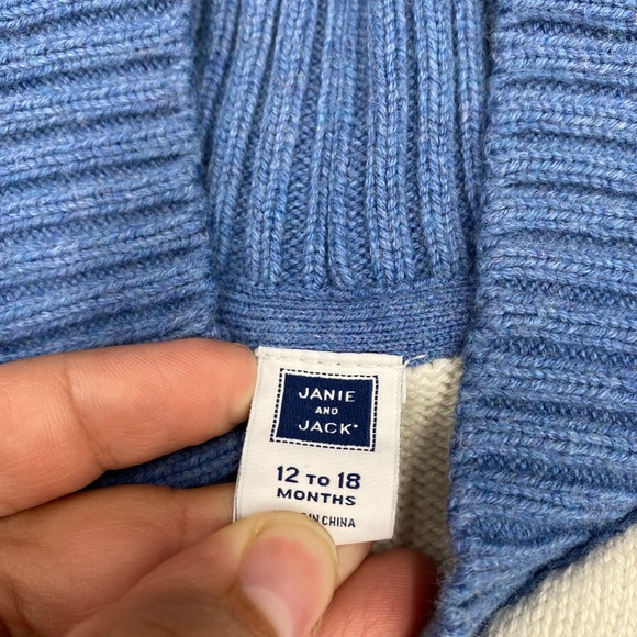 Janie and Jack infant 12-18 months white/blue sweater - Picture 2 of 8